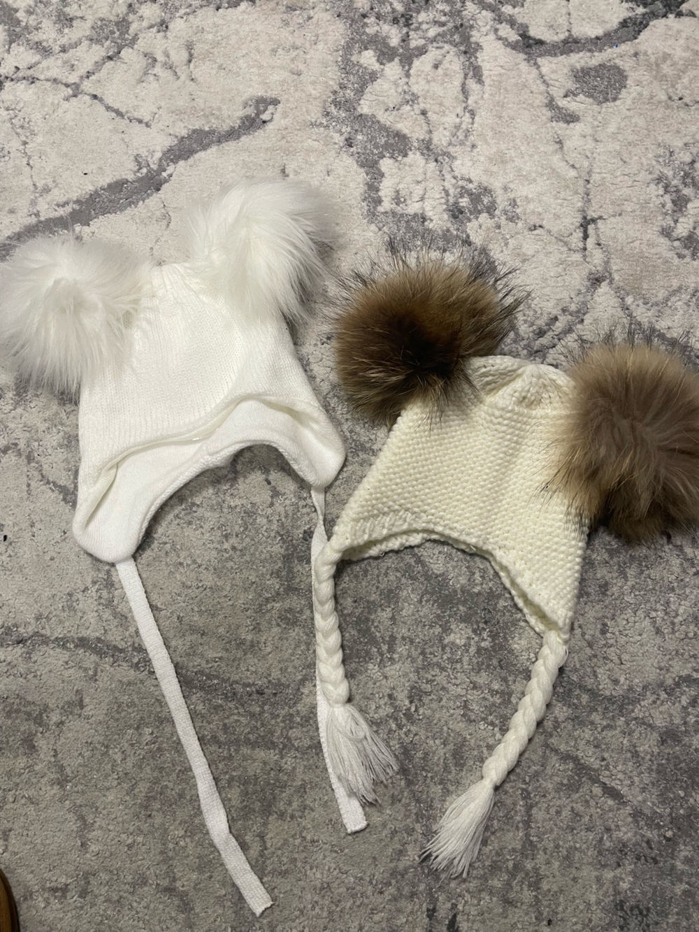 Women's Cream Knit Pom-Pom Earflap Hat - Brand Unknown